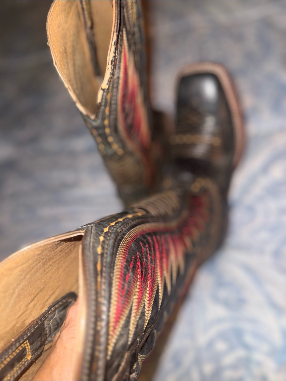 Ariat Black Leather Western Boots with Red and gold Stitching